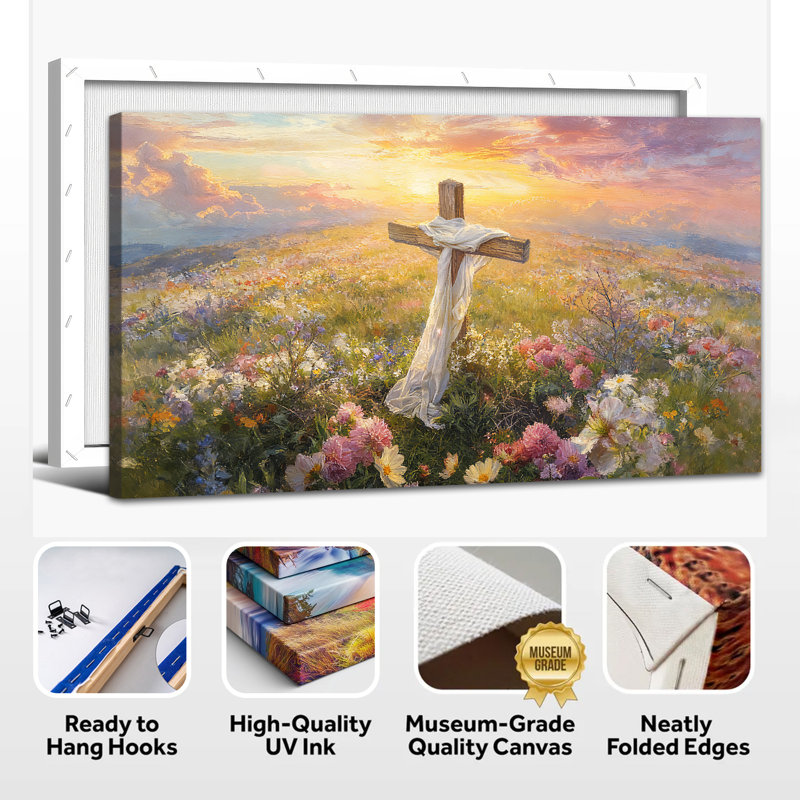 Grande croix de Pâques, reproduction d'art sur toile, impression d'art chrétien, impression de toile de fond au printemps
