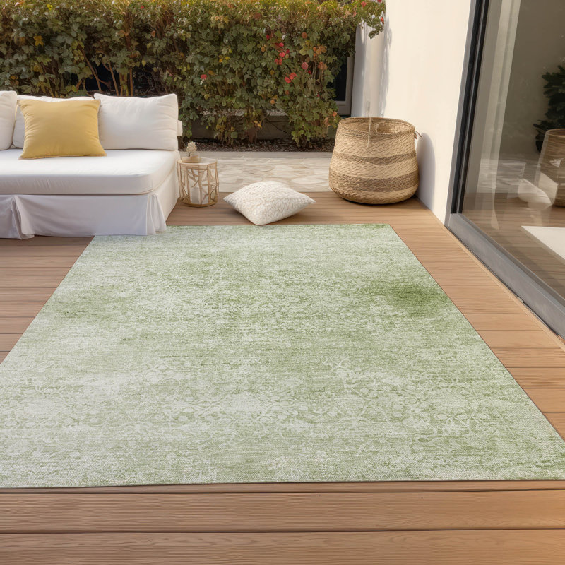 Machine Washable Indoor/Outdoor Xhevrie Sage Rug, Rectangle 10' x 14'