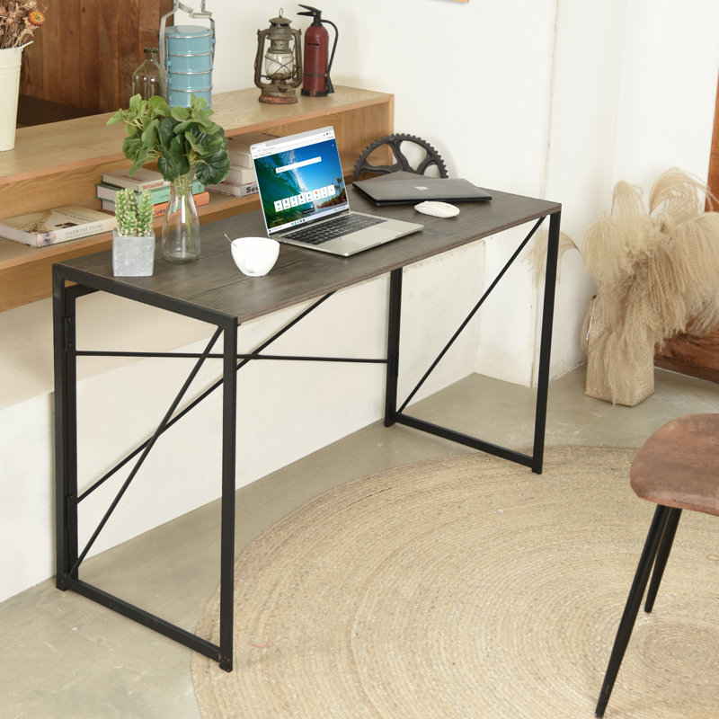 28.3"H×55.1"W Wooden Desktop Folding Computer Desk with Metal Frame, Gray, 28.3" H x 55.1" W x 19.7" D