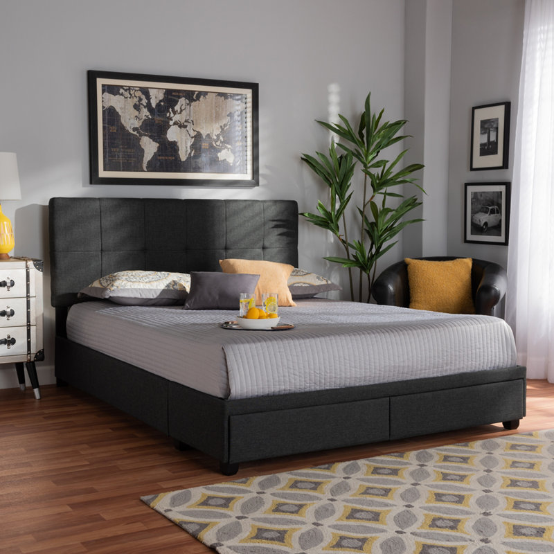 Upholstered Platform Storage Bed, Charcoal Gray, Queen