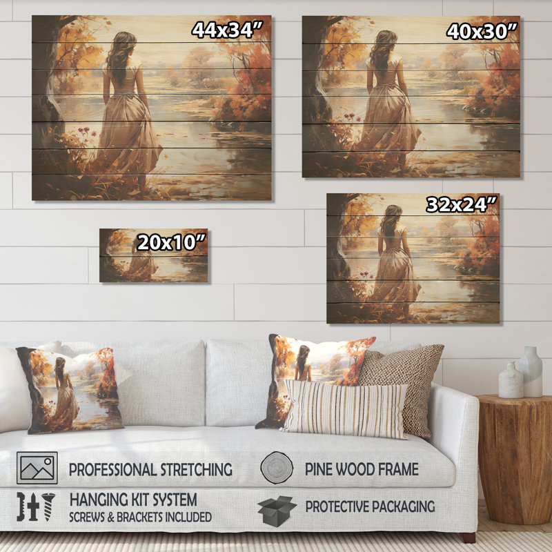 «Autumn Woman Dream», paysage romantique sur bois, H 24 po x l 32 po x P 0,78 po