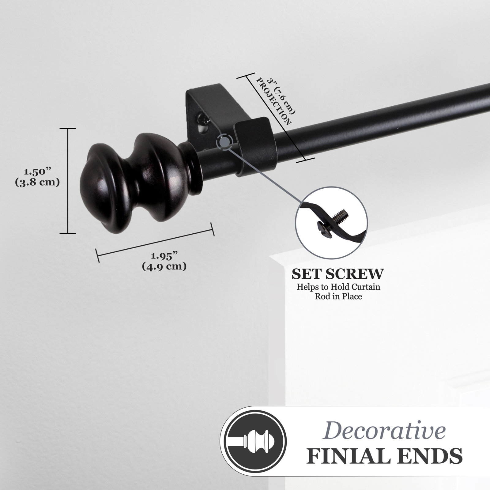 Lowri Kendall Curtain Rod, 28'' - 48'', Antique Rust