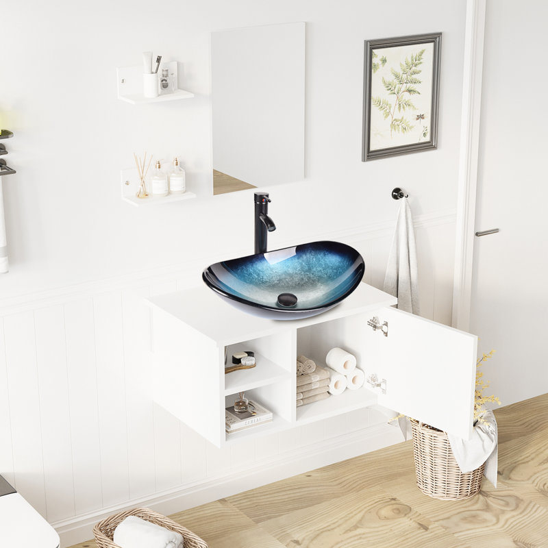 Ensemble de meuble-lavabo mural simple 28 po Mereworth, Bleu, Noir, Noir, noir, noir, noir