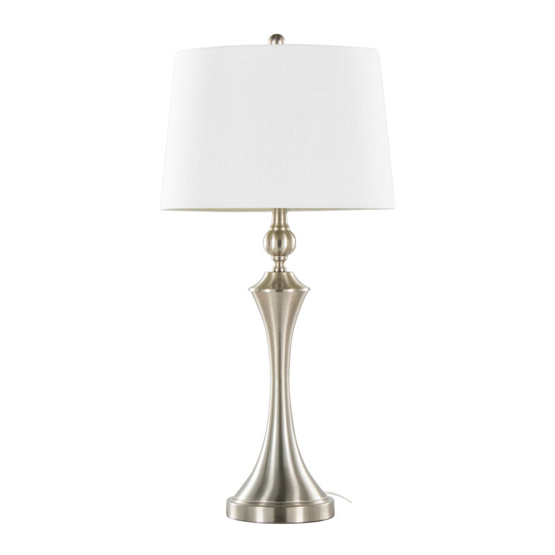 Flint 30" Contemporary Metal Table Lamp with Textured Slub Linen Shade and Built-In USB Port from Grandview Gallery by LumiSource - Set of 2