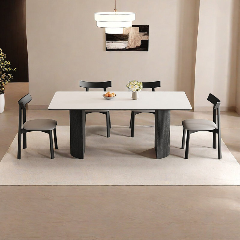 French retro simple rectangular dining table set, 29.5"H x 63"L x 31.5"W