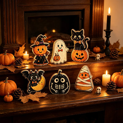 Halloween Decor Vintage Halloween Wooden Desktop Tray Decoration Home Window Display Decoration
