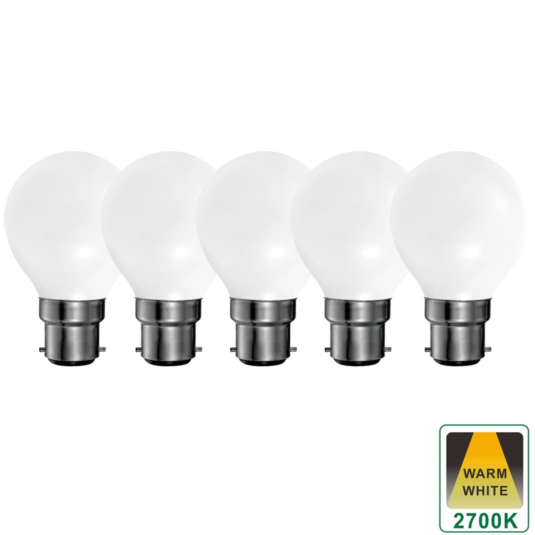 5W B22 Dimmable LED 3000K Golf Light Bulb Opal (Set Of 5)