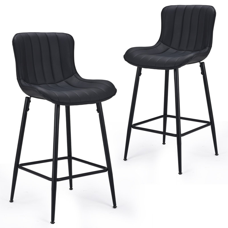 Ensemble de 2 tabourets de bar, capacité de poids: 300 lb, revêtement en similicuir avec structure en métal, tabourets de bar modernes sans accoudoirs, convenant aux îlots de cuisine et aux bars - noir