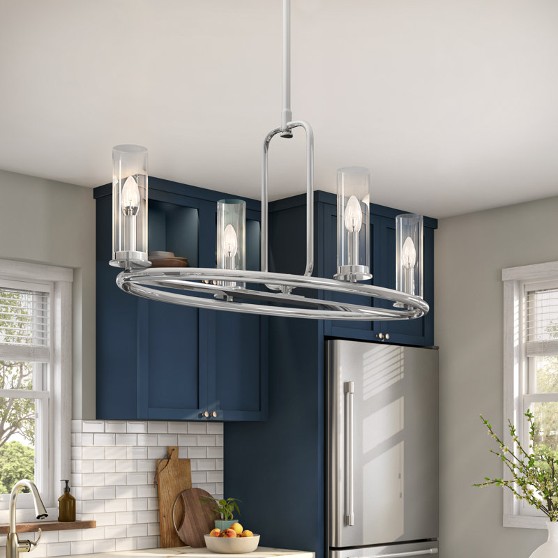 4 - Light Kitchen Island Pendant, Polished Nickel