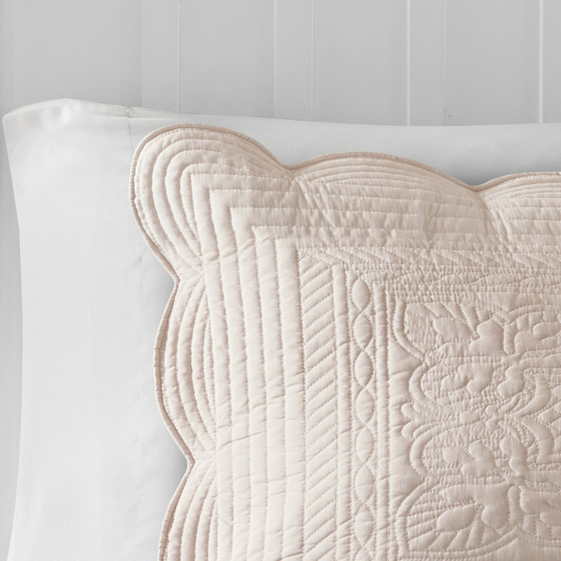 Courtepointe très grand / très grand lit 3 pièces - rosé, bord festonné, microfibre douce, rembourrage 90% coton, bourre rosée