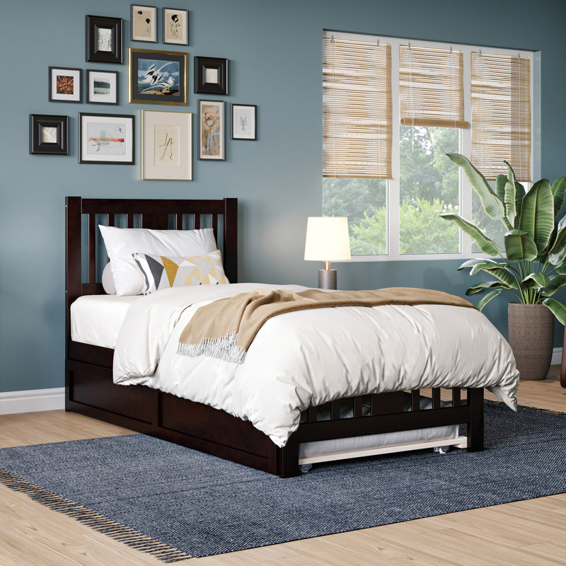 Anakin Solid Wood Platform Bed with Matching Trundle, Twin, Espresso