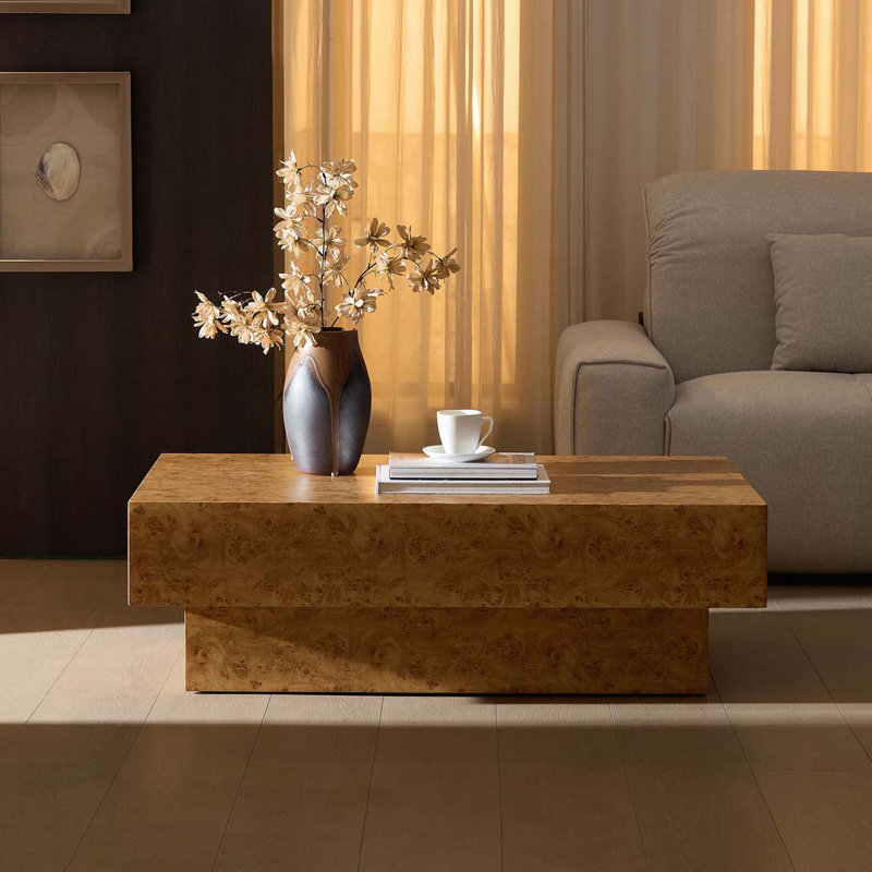 43.3" Burl Wood MDF Coffee Table