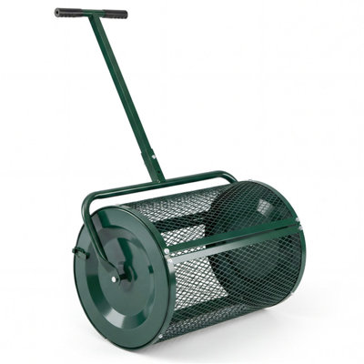 24" X 16" Basket Manure & Compost Spreader With Adjustable T Handle, Powder Coated Metal Frame, Large Capacity Top Soil Peat Moss Spreader For Garden Yard, Multiple Size Options Available