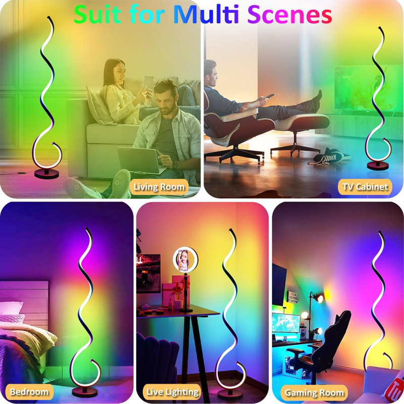 Lampe sur pied Smart RVB en spirale avec application et télécommande, 16 millions de couleurs et plus de 200 modes de scène, éclairage d'ambiance à DEL Music Sync pour le salon, la chambre à coucher et la décoration intérieure