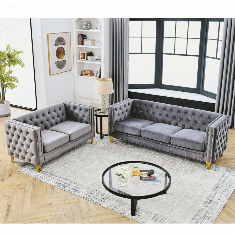 Canapé 3 places + 2 places., Velours gris velours