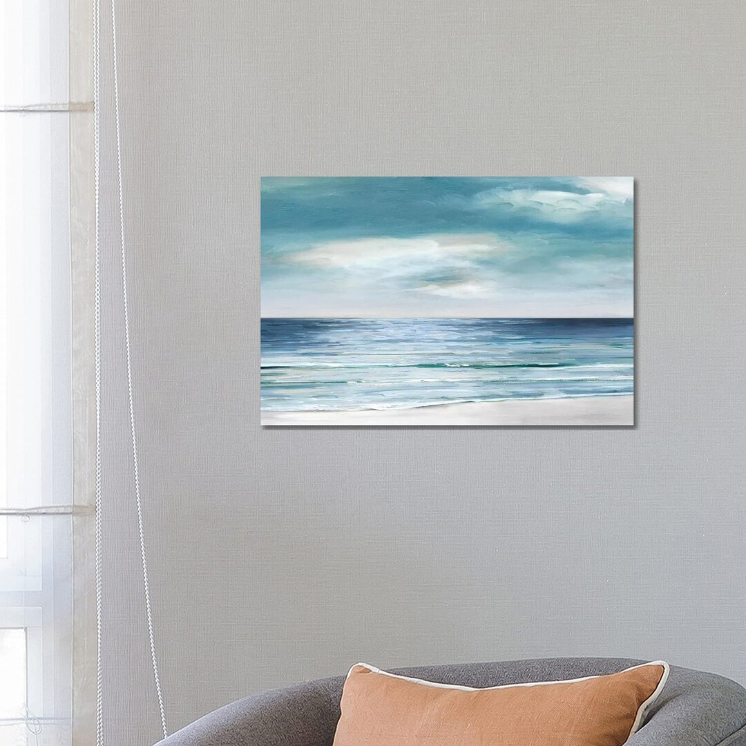 Blue Silver Shore von Sally Swatland - Galerie-verpackte Leinwand Giclée auf Leinwand