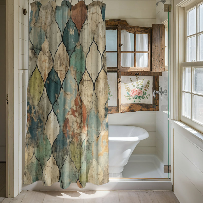 Antique Tiles - Rideau de douche Premium, H 74 po x l 71 po