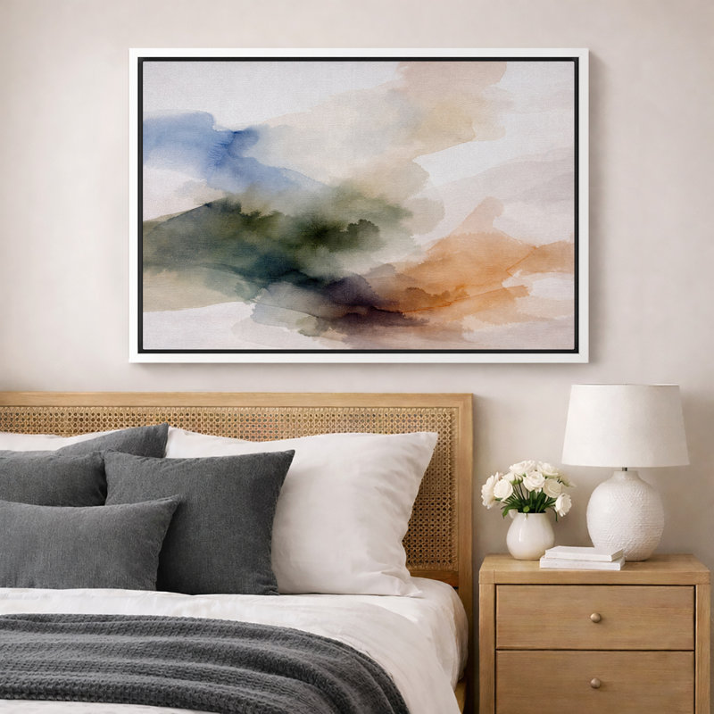 Illustration de paysage abstrait coloré, photos de salon moderne, impression sur toile encadrée, Cadre blanc