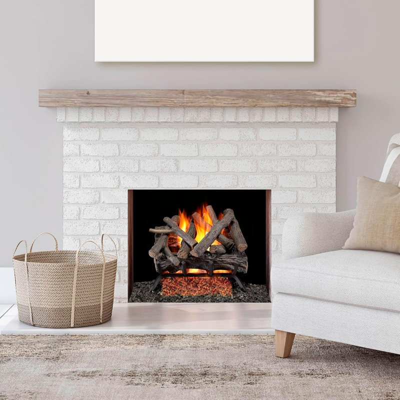 Ensemble de bûches pour foyer au gaz naturel ventilé Bluegrass Living - chêne rustique 18 po, 45 000 BTU, allumette - modèle no. LPV18-3