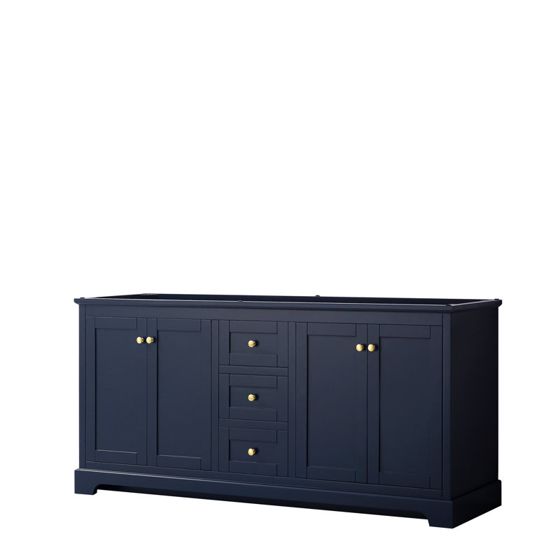 Avery 71'' Double Bathroom Vanity Base Only, Dark Blue, Brushed Gold