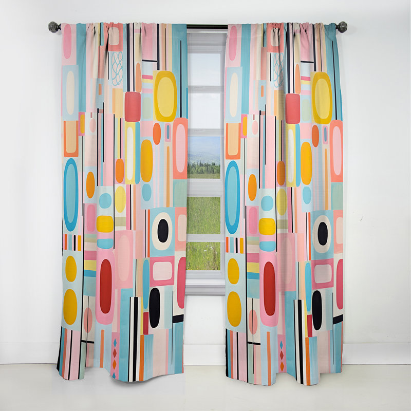 Rideau occultant rose Mid-Century Playful Patterns V - Mid-Century, L 52 po x L 63 po
