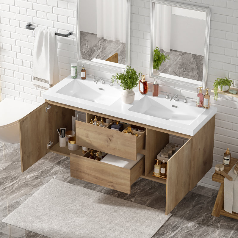Meuble-lavabo double DuoWeave, Sans poignée