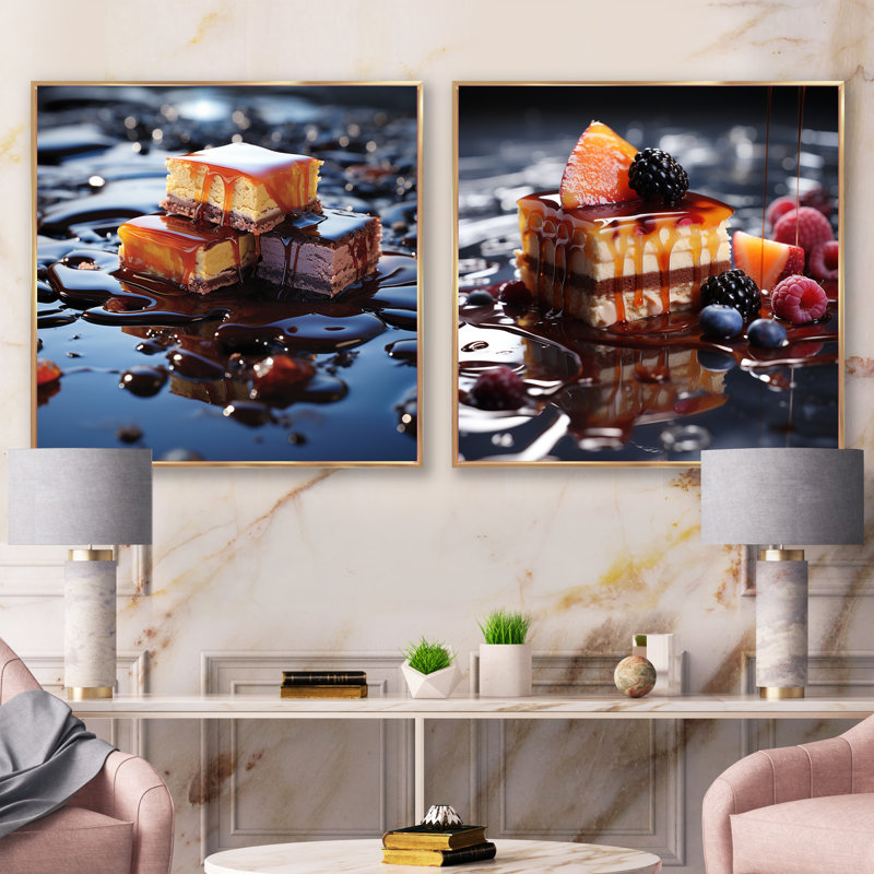 Whimsical Reflections - Ensemble de 2 desserts carrés à collage, H 16 po x l 33 po, Cadre flottant doré