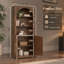 Bibliothèque en noyer de 70,87 pouces avec armoire de rangement à porte cintrée et étagères ouvertes-109481241