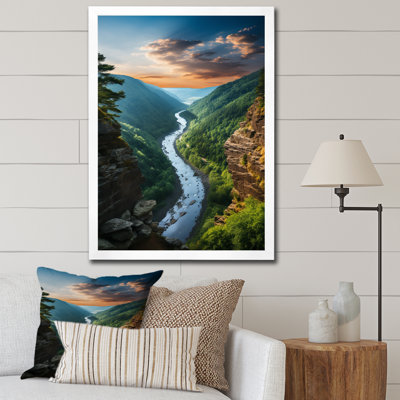 West Virginia Mountain River Landscape - West Virginia Framed Canvas Print Wall Art