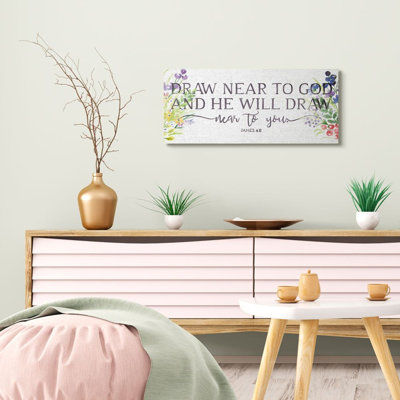 He Will Draw Near Quote Spiritual Spring Florals by Onrei - Graphic Art