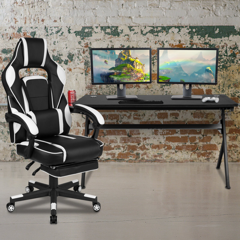 Bridesdale Gaming Desk and Chair Set, Black/White