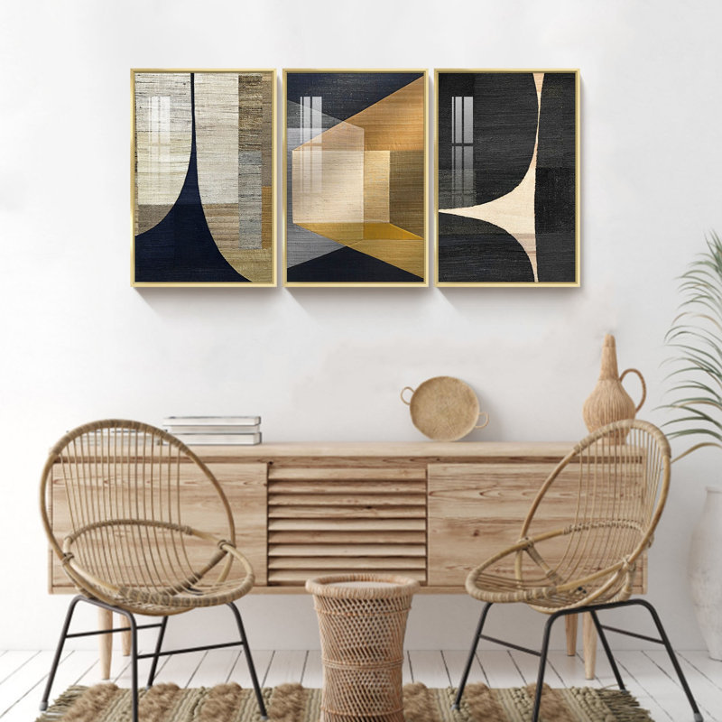 "Boho Style Geometric Color Shape", reproduction d'art sur toile encadrée, L 48 po x H 24 po x P 1,34 po, Encadrement doré