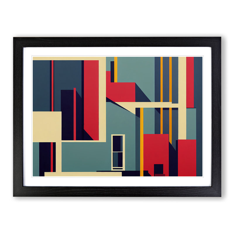 Bauhaus Architecture Vol.1 Abstract - Single Picture Frame Print, Black, 46cm H x 64cm W x 2cm D
