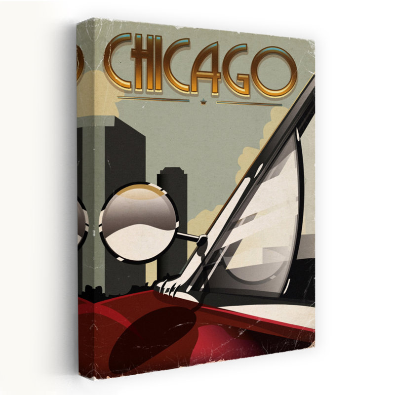 Chicago, art déco, affiche de voyage classique, architecture rétro, art mural urbain, H 48 po x l 32 po