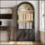 Bibliothèque arquée de 66,70 pouces de hauteur avec rangement, armoire moderne de style Mid-Century à 3 niveaux avec porte, tablettes ouvertes pour différentes pièces
