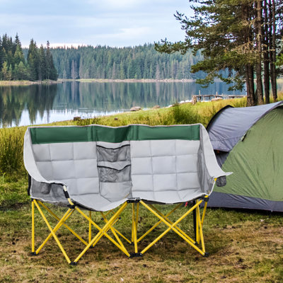 Chaise de camping pliante avec porte-gobelet et patins antidérapants pour l'extérieur surdimensionné et sac de transport - gris
