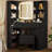 Vanity Desk with Mirror Lights, Storage Bench & Power Outlet, Corner Vanities with Rotating Cabinet & Drawers, 3 Light Settings Vanity Set, for Women Girls-28129883