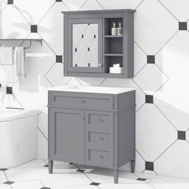 Ensemble de meuble-lavabo simple 30 po avec évier supérieur et 2 tiroirs, Gris