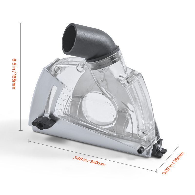 Capot anti-poussière de coupe pour meuleuses d'angle, carter de meulage d'angle universel de 4 à 5 po avec 6 rondelles de serrage et meule diamantée de 5 po, profondeur de coupe réglable, raccorder à l'aspirateur