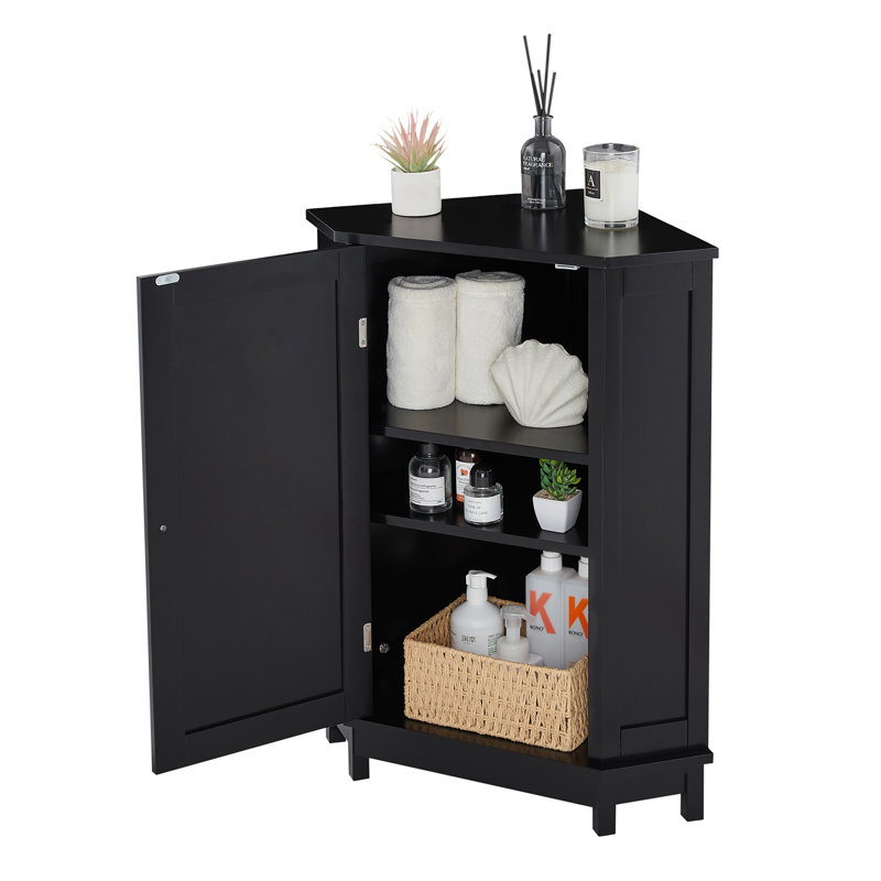 Armoire de rangement en coin noire avec plateau réglable