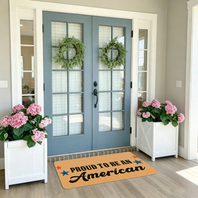 Proud to Be an American Patriotic Entryway Doormat, 20"x 32", Independence Day Themed