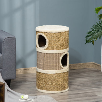 Habitation pour chat 28 pouces, cachette pour chat 3 étages avec patin à griffer en sisal