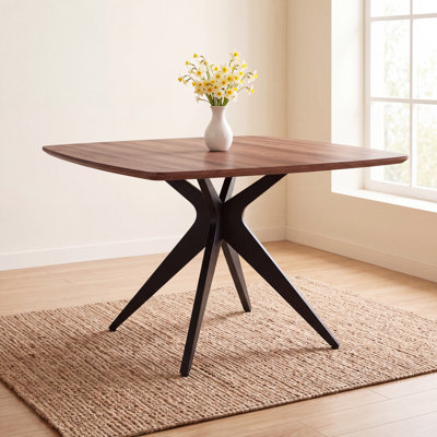 Solid Poplar Wood Square Dining Table 45" for 2-4 Person, Modern Dining Room Table With 1.18" Thick Iron Cross Legs For Kitchen, Living Room