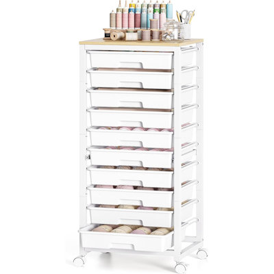 Rolling Cart With Drawers,10 Drawer Rolling Cart,Rolling Storage Cart With Drawers,White Rolling Drawer Cart,Teacher Rolling Cart For Classroom Storage,Craft Cart With Wooden Tabletop