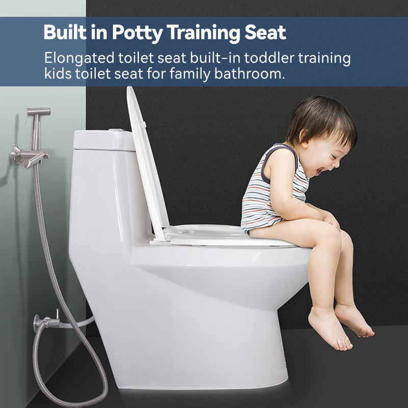 ELLO&ALLO Round Toddler Toilet Seat Adult/Child,Built-In Potty Training Seat, Soft Quiet Close Non-Slip Seat, Easy to Install & Clean,Magnetic Kids Seat and Cover,White