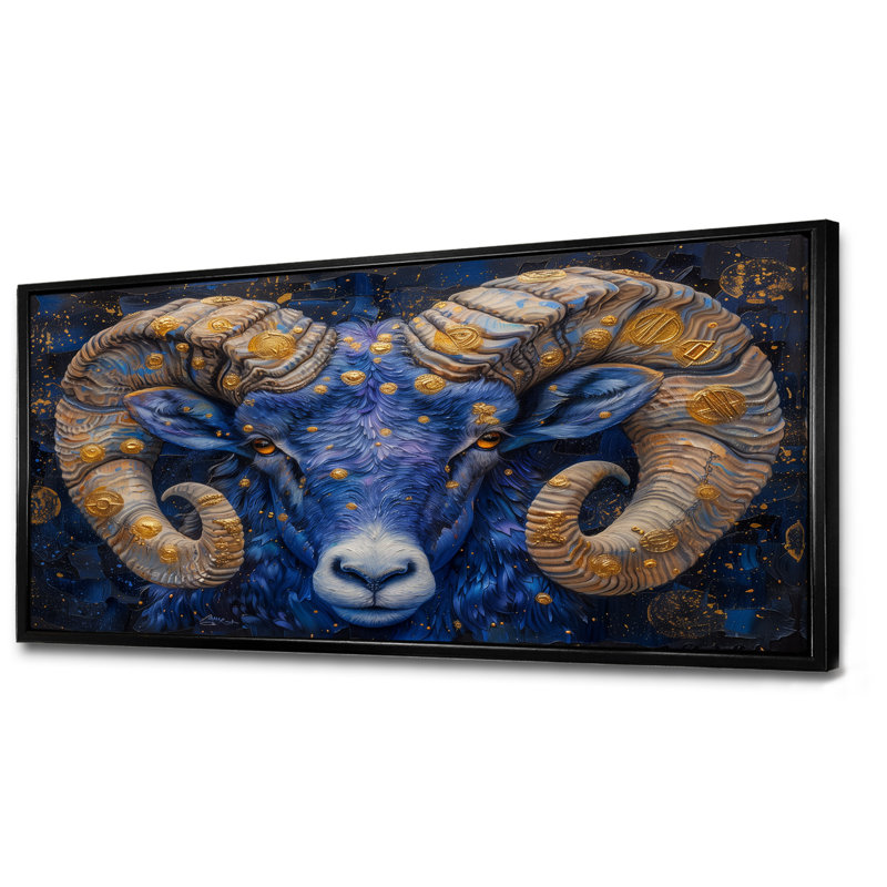 Blanc bleu astrologie cosmique rêveur bélier - astronomie bélier, art mural, Cadre flottant noir, bois massif