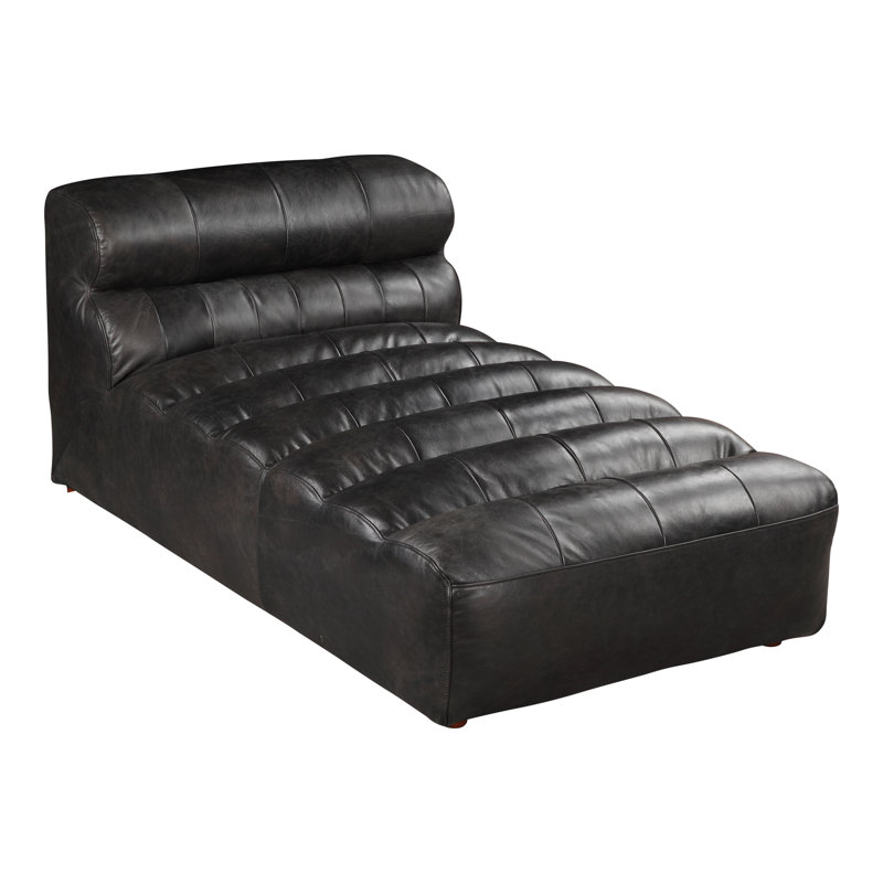Ramsay Chaise Lounge, Black Genuine Leather