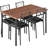 Farmhouse Dining Table Set for 4, Wood Table with Upholstered Chairs, Space-Saving, Walnut-859839781