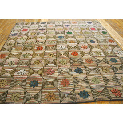 Tapis antique en laine crocheté aux États-Unis