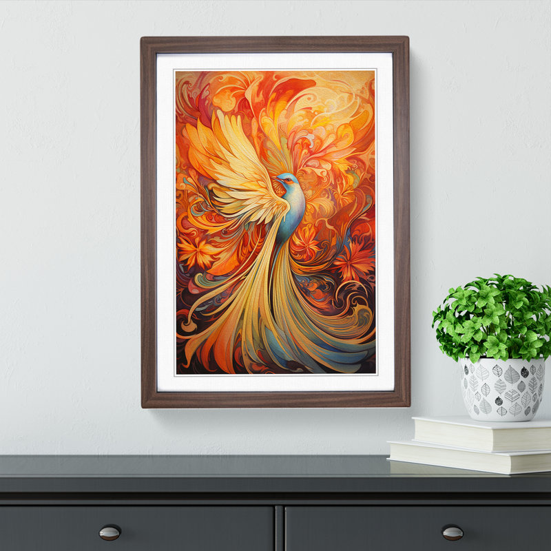 Bird Of Paradise Nouveau - Single Picture Frame Print on Wood, Walnut Framed, 64cm H x 46cm W x 2cm D